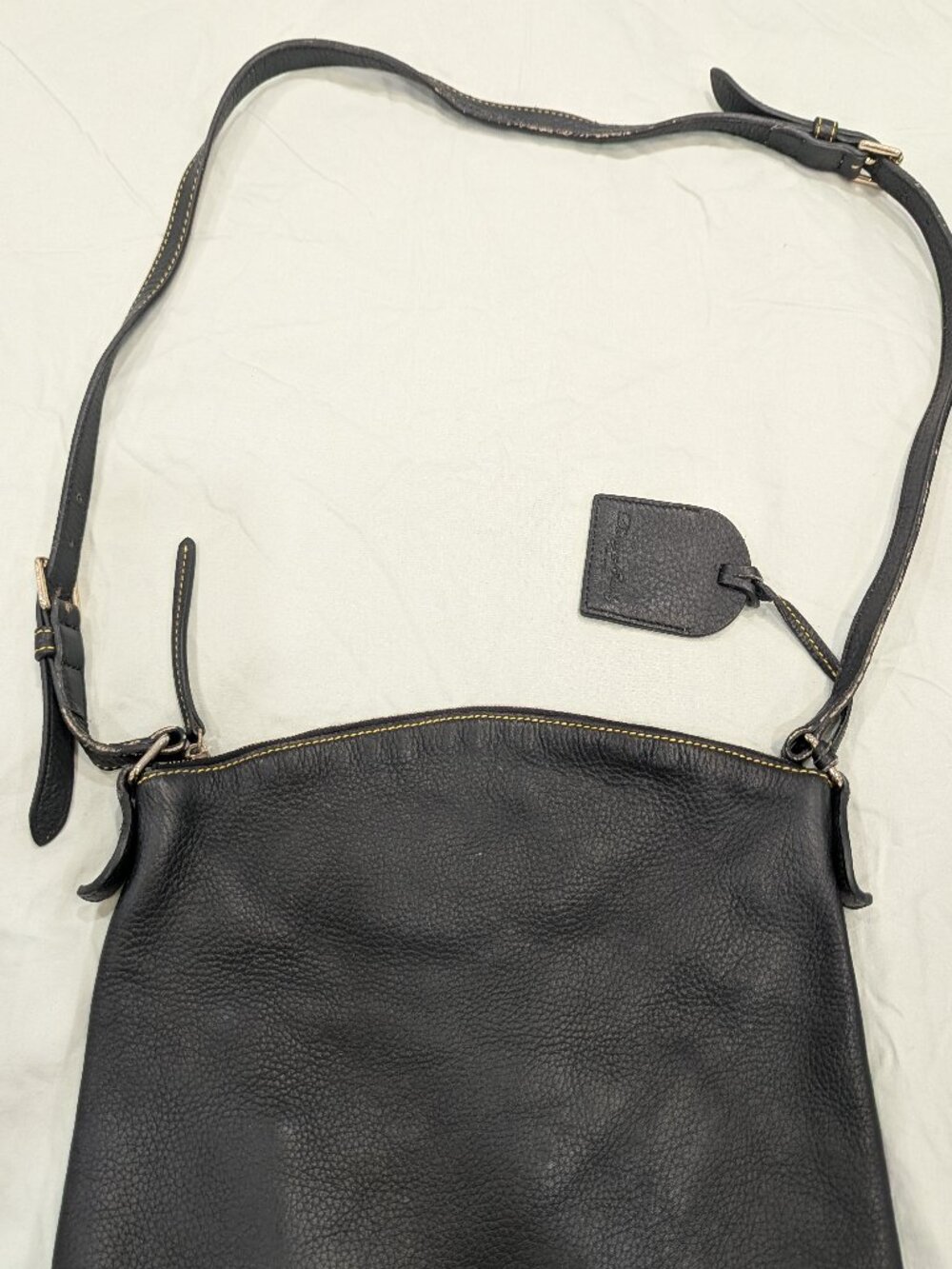 Dooney & Bourke Black Pebble Grain Leather Shoulder Crossbody Bag Yellow Stitch